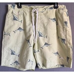Tommy Bahama Relax Swim Men Medium Green Fish Pattern Mesh Lined Beach